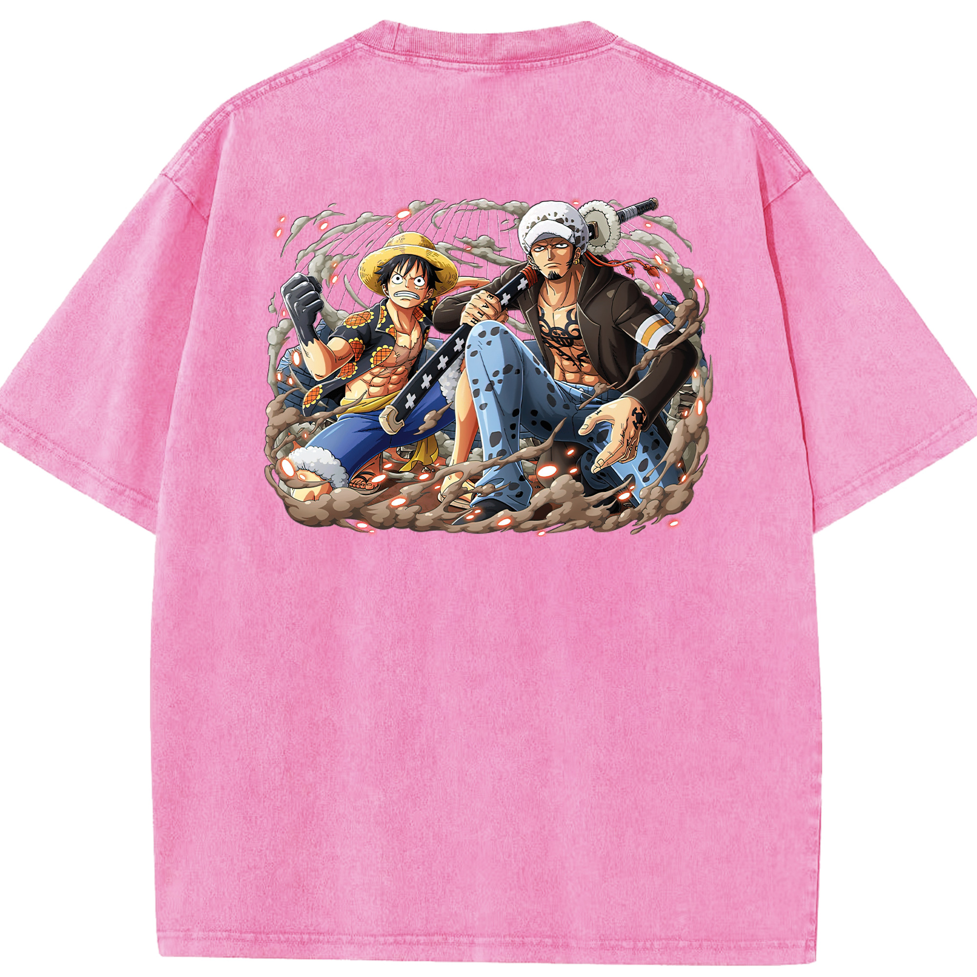 ワンピース モンキー・D・ルフィ ONE PIECE Monkey D. Luffy 綿100% ヴィンテージ風 半袖Tシャツ（背面プリント）